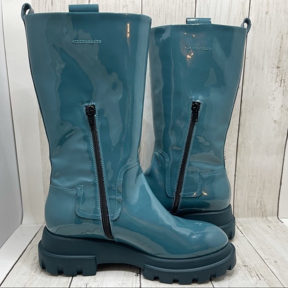 AGL 40mm Patent Leather Midi Boots Size 7 - Picture 2 of 15